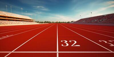 Red running track at the stadium photo