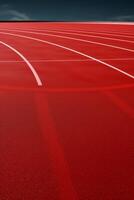 Red running track at the stadium photo