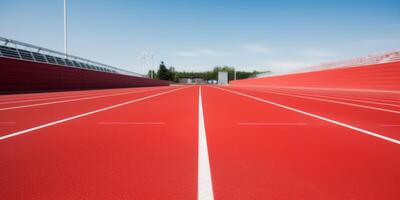 Red running track at the stadium photo