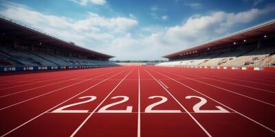 Red running track at the stadium photo