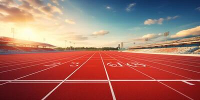 Red running track at the stadium photo