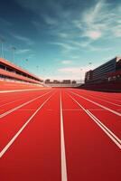 Red running track at the stadium photo