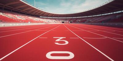 Red running track at the stadium photo