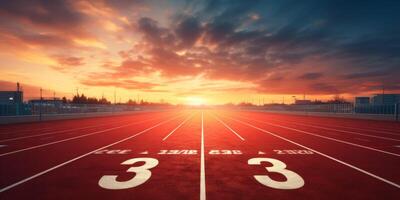 Red running track at the stadium photo