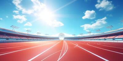 Red running track at the stadium photo