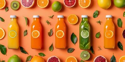 natural juices in bottles photo