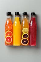 natural juices in bottles photo