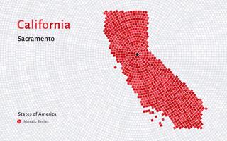 California mapa con un capital de Sacramento mostrado en un mosaico modelo vector