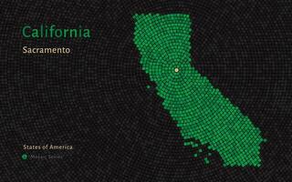 California mapa con un capital de Sacramento mostrado en un mosaico modelo vector