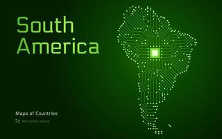 South America Map with Shown in a Microchip Pattern. E-government. Continent maps. Microchip Series vector