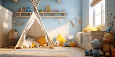 children's room with toy tents photo