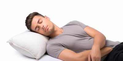 man sleeping peacefully in bed photo