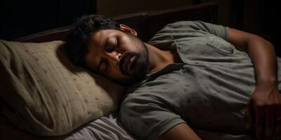 man sleeping peacefully in bed photo