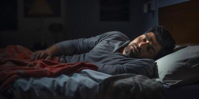 man sleeping peacefully in bed photo