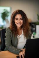 woman working at a computer in the office photo