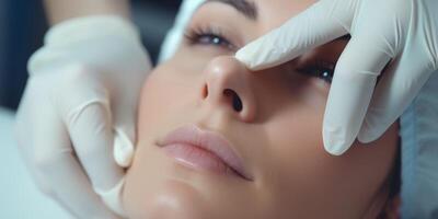 woman in spa salon working with facial skin photo