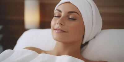 woman in spa salon working with facial skin photo