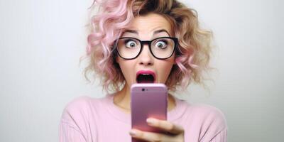 surprised girl with phone photo