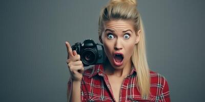 sorprendido niña con teléfono foto