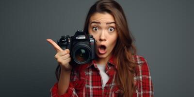 sorprendido niña con teléfono foto