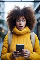 surprised girl with phone photo