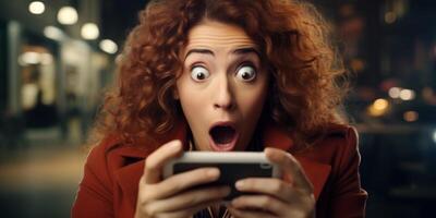 surprised girl with phone photo