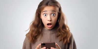 sorprendido niña con teléfono foto