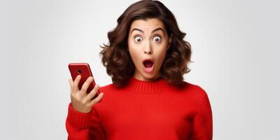 surprised girl with phone photo