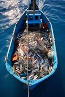 catching seafood in the ocean on boats photo