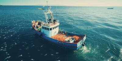 catching seafood in the ocean on boats photo