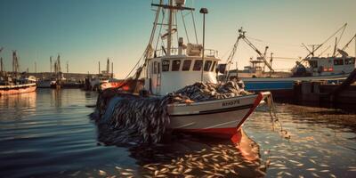 catching seafood in the ocean on boats photo