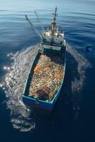 catching seafood in the ocean on boats photo