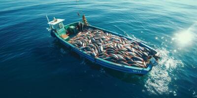 catching seafood in the ocean on boats photo