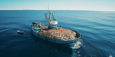 catching seafood in the ocean on boats photo