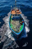 catching seafood in the ocean on boats photo