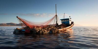 catching seafood in the ocean on boats photo