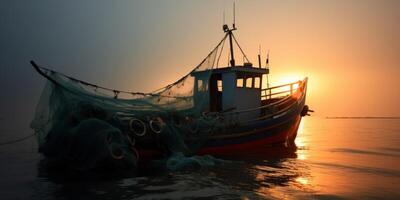 catching seafood in the ocean on boats photo