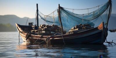 catching seafood in the ocean on boats photo