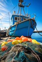 catching seafood in the ocean on boats photo