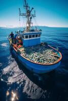 catching seafood in the ocean on boats photo