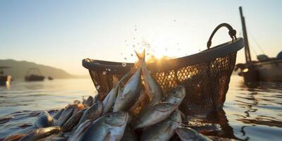 catching seafood in the ocean on boats photo