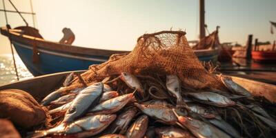 catching seafood in the ocean on boats photo