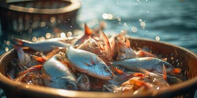 catching seafood in the ocean on boats photo