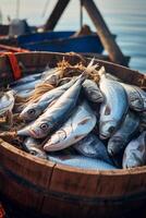 catching seafood in the ocean on boats photo