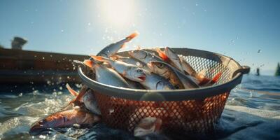 catching seafood in the ocean on boats photo