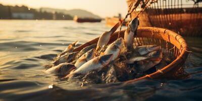 catching seafood in the ocean on boats photo