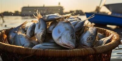 catching seafood in the ocean on boats photo