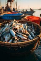 catching seafood in the ocean on boats photo