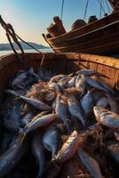 catching seafood in the ocean on boats photo