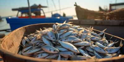 catching seafood in the ocean on boats photo